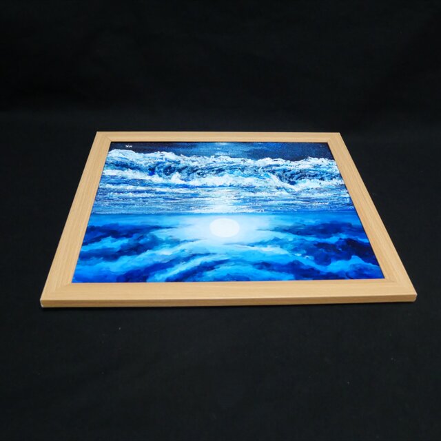油彩画『月明かりの海』夜の静寂と波のきらめき｜原画・一点物 | iichi