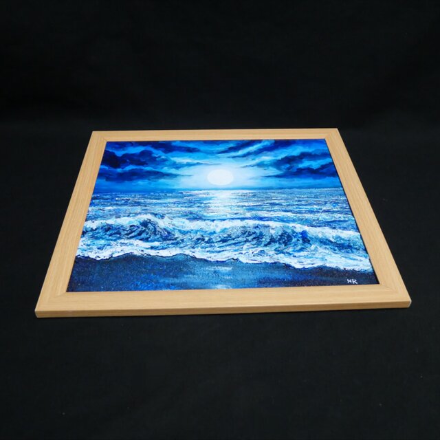 油彩画『月明かりの海』夜の静寂と波のきらめき｜原画・一点物 | iichi