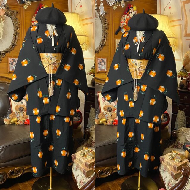 和洋折衷ロングワンピース 着物アンサンブル 名古屋帯サッシュベルト