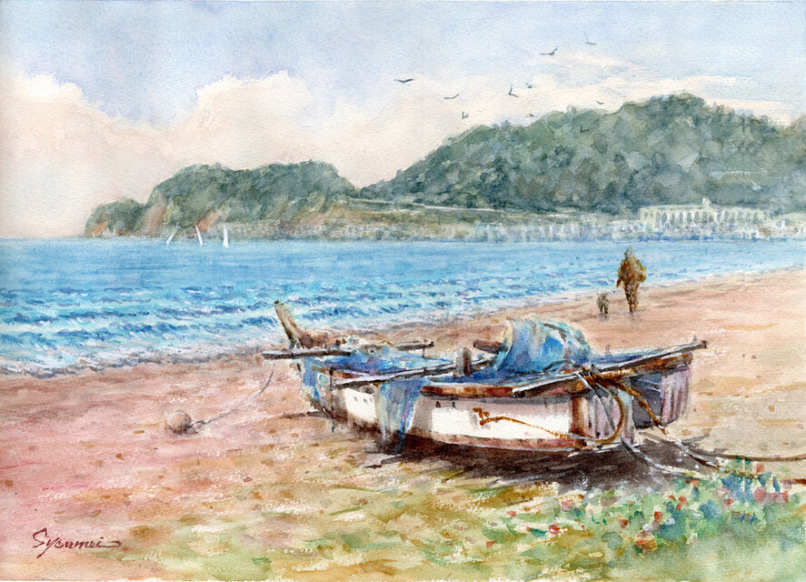 水彩画原画 鎌倉・由比ガ浜海岸風景 ＃717 | iichi 日々の暮らしを