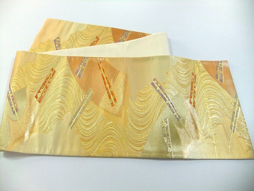 16)2423】170cm/流水扇子文様/タペストリー・テーブルランナー/和風/帯