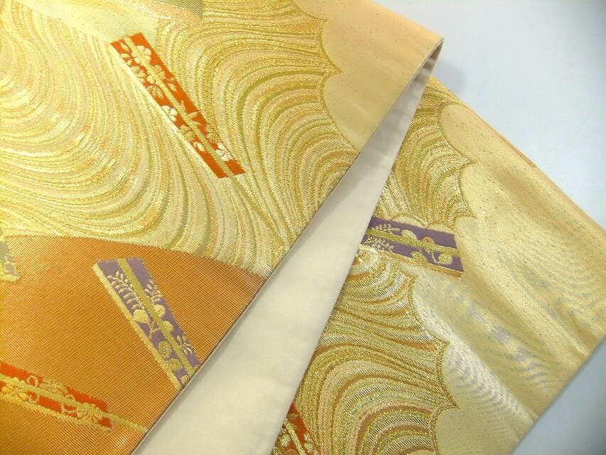 16)2423】170cm/流水扇子文様/タペストリー・テーブルランナー/和風/帯