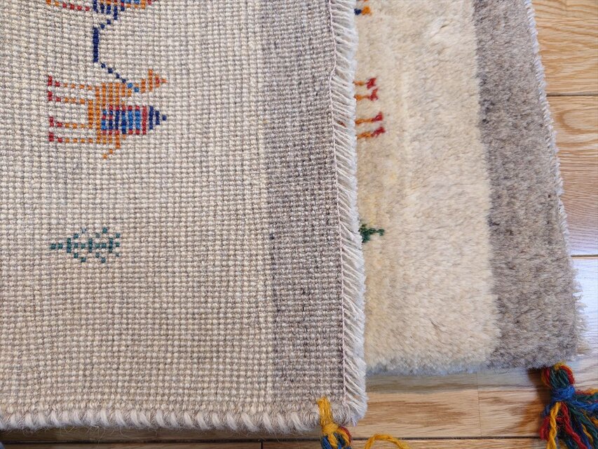 ペルシャ ギャッベ 玄関マット ラグ 94x67cm ベージュ グレー ラクダ