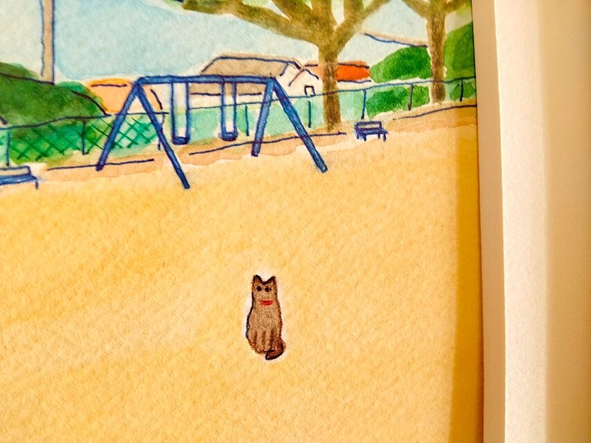 一点物】原画「猫がいる場所」 ※木製額縁入り（2Lサイズ）・水彩