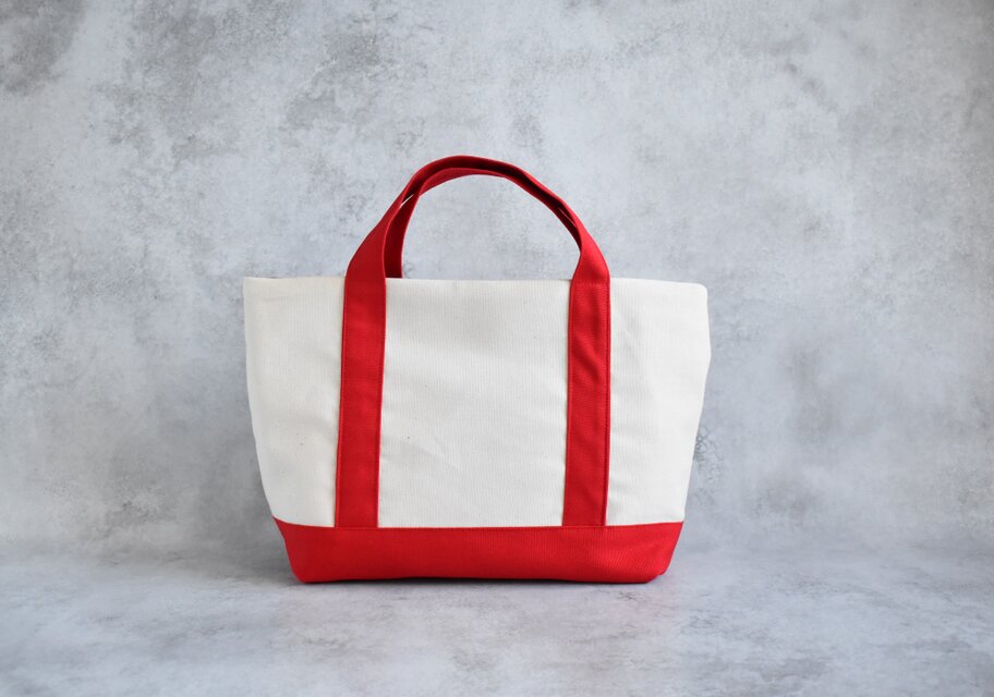 リバーシブルトートバッグ ポケット付き（赤×生成り） Sサイズ | iichi