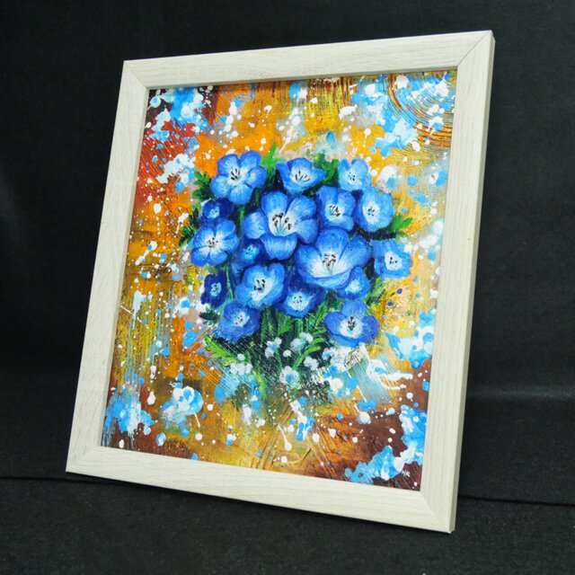 一点もの】癒やしの油絵 【ネモフィラ】 ｜油彩画 絵画 インテリア雑貨