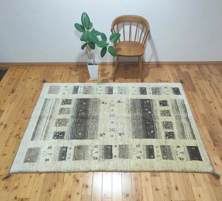 ペルシャ ギャッベ リビング ラグ 196x148cm ベージュ グレー 無染めの