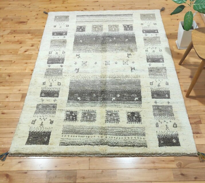 ペルシャ ギャッベ リビング ラグ 196x148cm ベージュ グレー 無染めの