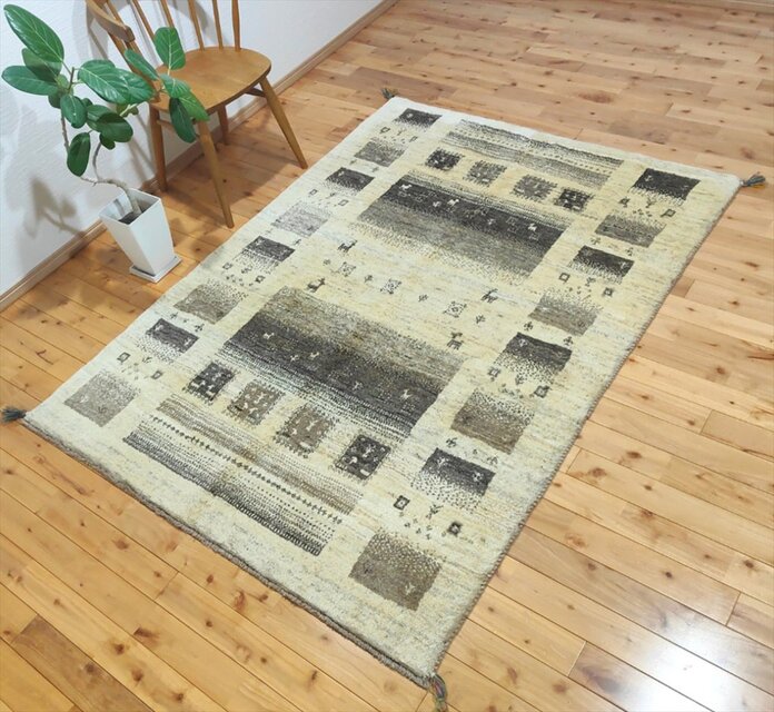 ペルシャ ギャッベ リビング ラグ 196x148cm ベージュ グレー 無染めの