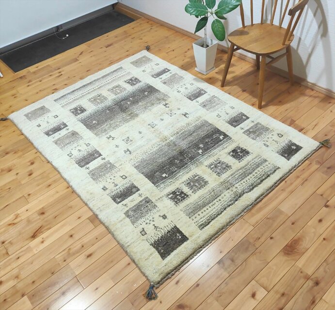 ペルシャ ギャッベ リビング ラグ 196x148cm ベージュ グレー 無染めの