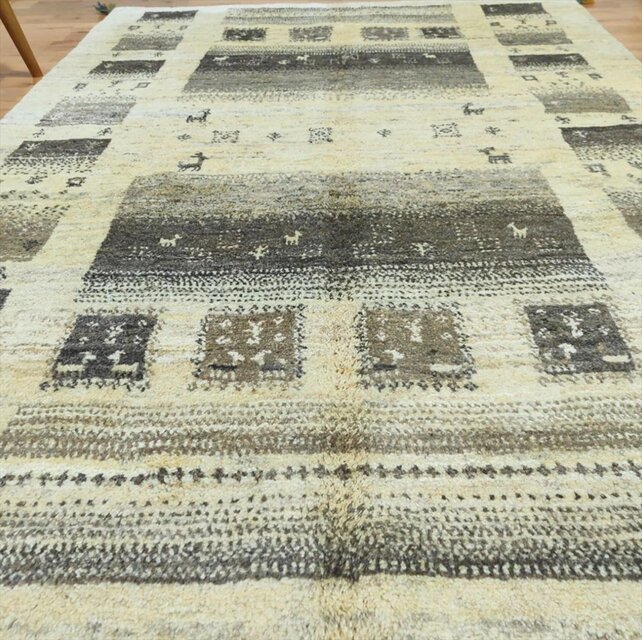 ペルシャ ギャッベ リビング ラグ 196x148cm ベージュ グレー 無染めの