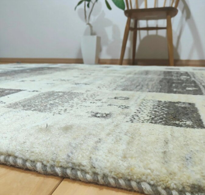 ペルシャ ギャッベ リビング ラグ 196x148cm ベージュ グレー 無染めの