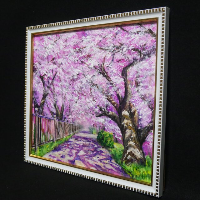 油彩画「満開の桜のトンネル」桜並木 春のインテリア | iichi 日々の