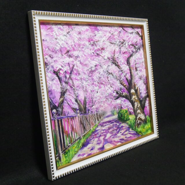 油彩画「満開の桜のトンネル」桜並木 春のインテリア | iichi 日々の