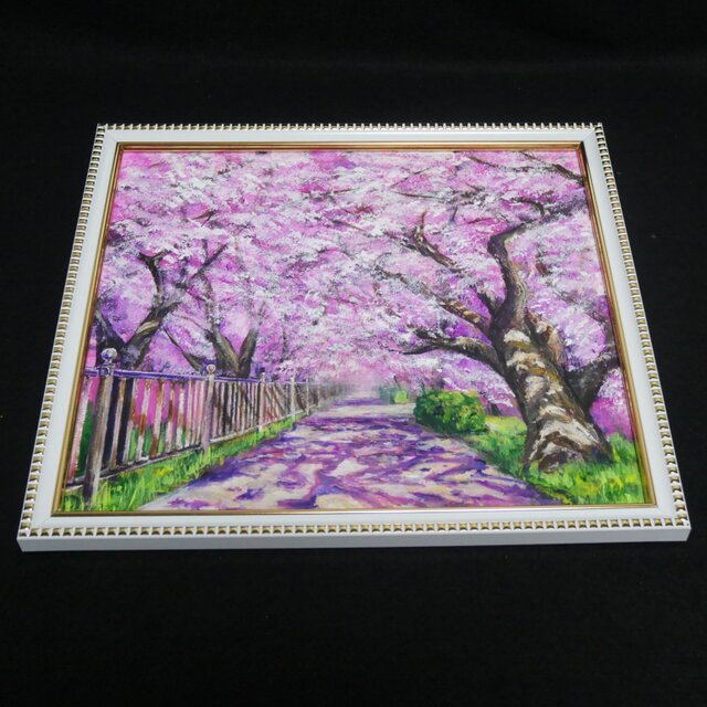 油彩画「満開の桜のトンネル」桜並木 春のインテリア | iichi 日々の