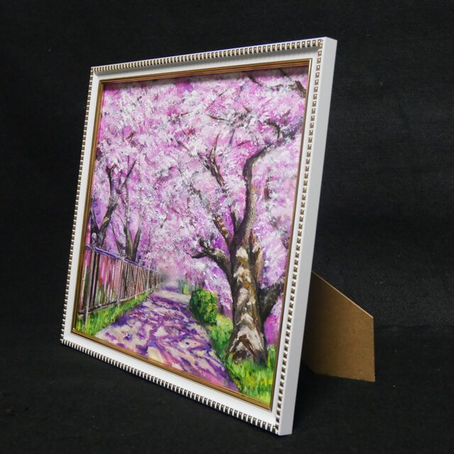 油彩画「満開の桜のトンネル」桜並木 春のインテリア | iichi 日々の