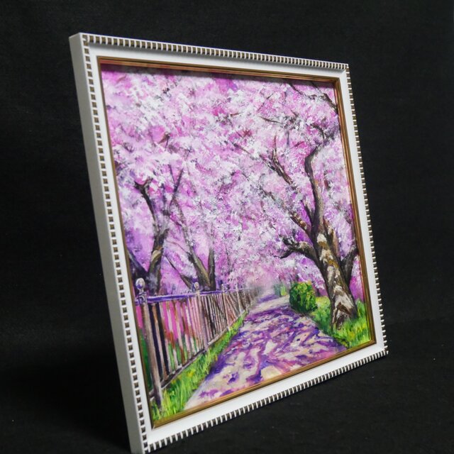 油彩画「満開の桜のトンネル」桜並木 春のインテリア | iichi 日々の