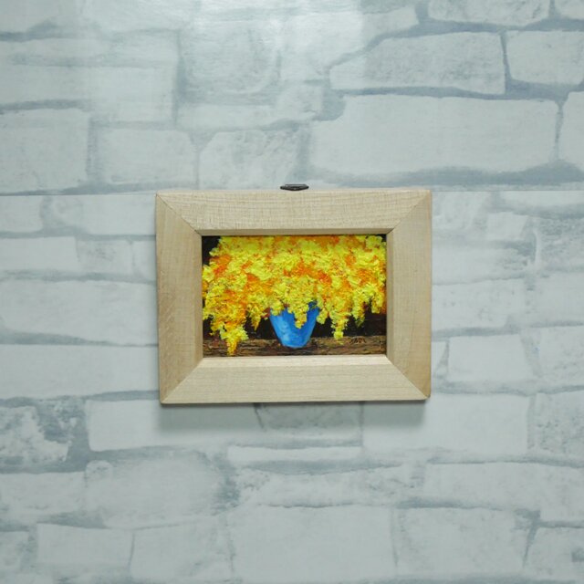 原画】手描き 油絵「ミモザ」額縁付き ミニサイズ | iichi 日々の