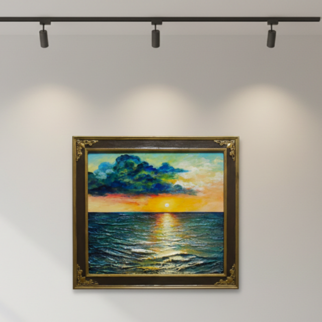 油絵【Sea at Dusk】夕暮れの海 ｜ フレーム付 原画 玄関・寝室の彩り