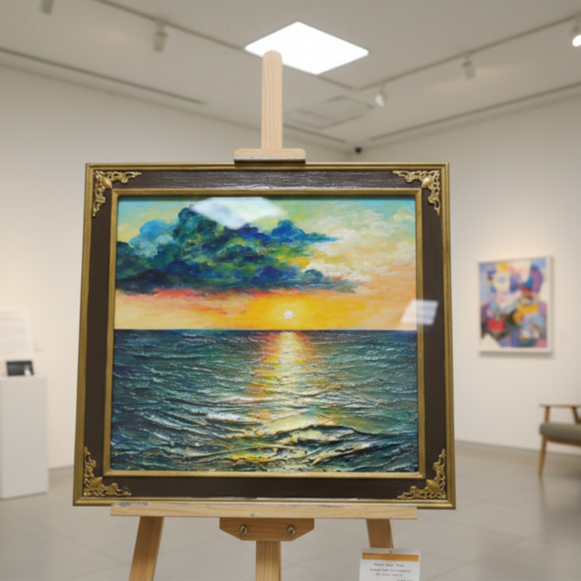 油絵【Sea at Dusk】夕暮れの海 ｜ フレーム付 原画 玄関・寝室の彩り