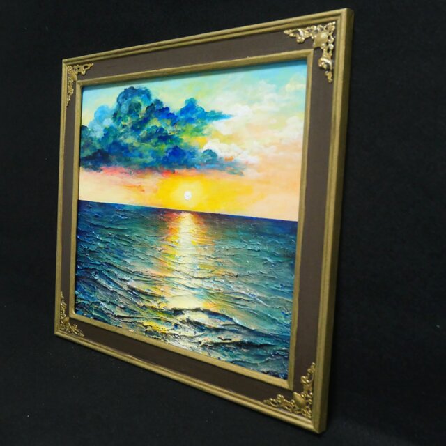 油絵【Sea at Dusk】夕暮れの海 ｜ フレーム付 原画 玄関・寝室の彩り