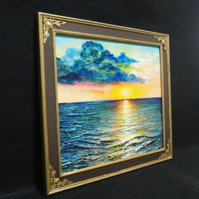 油絵【Sea at Dusk】夕暮れの海 ｜ フレーム付 原画 玄関・寝室の彩り