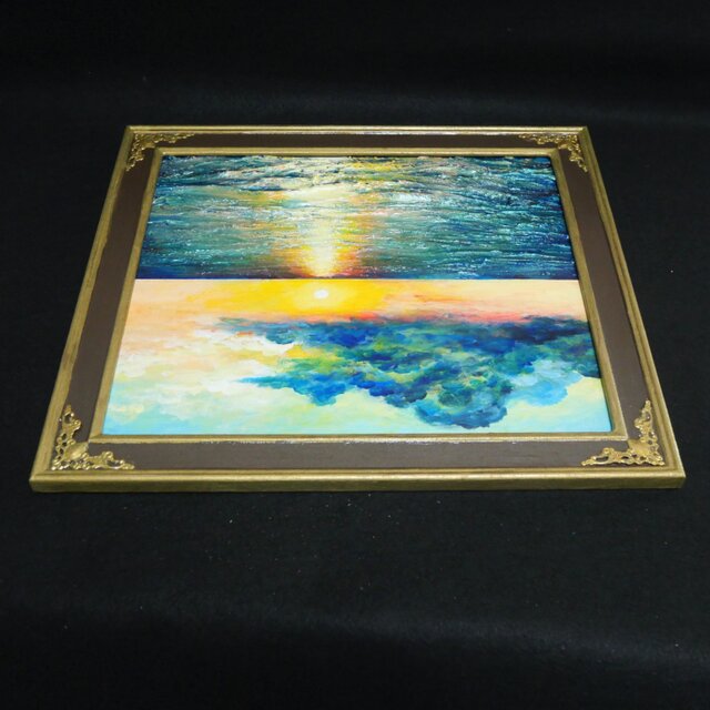 油絵【Sea at Dusk】夕暮れの海 ｜ フレーム付 原画 玄関・寝室の彩り