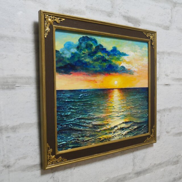 油絵【Sea at Dusk】夕暮れの海 ｜ フレーム付 原画 玄関・寝室の彩り