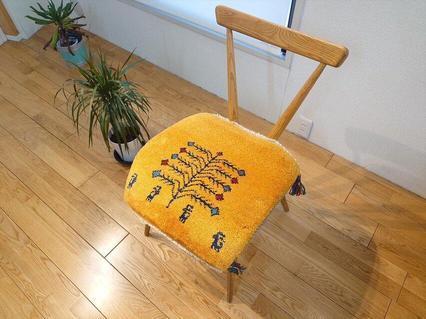ペルシャ ギャッベ ミニマット ラグ 横43x43㎝ 黄金色 生命の木 鹿