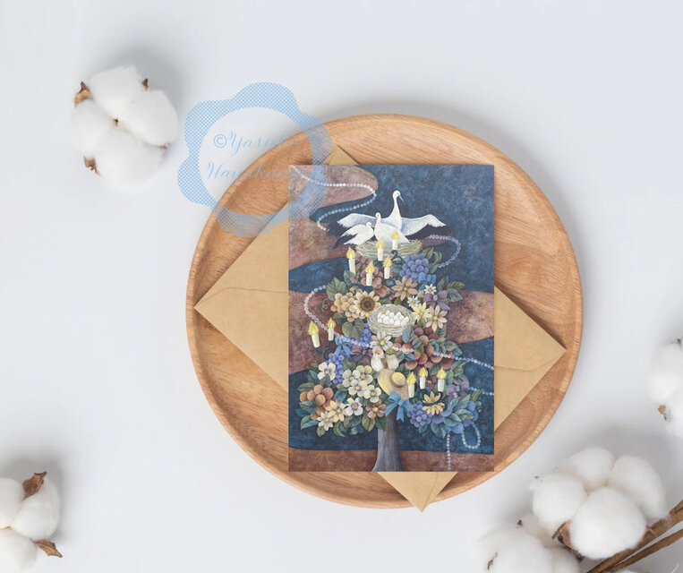 67）コウノトリと花束の木 ポストカード 3枚セット | iichi 日々の