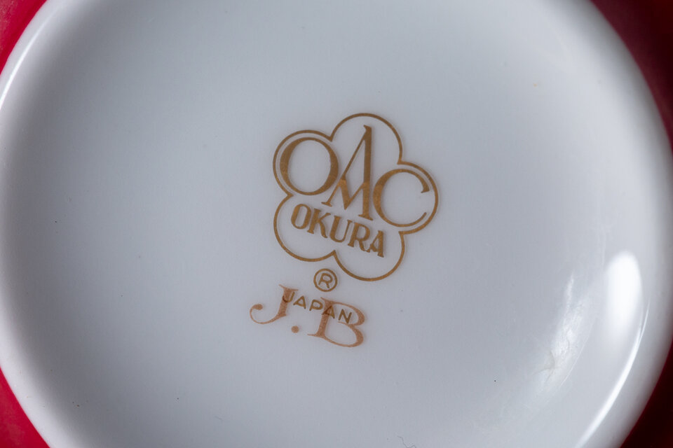 大倉陶園 色蒔き 赤 モーニングカップ＆ソーサー 日本製 1970年代