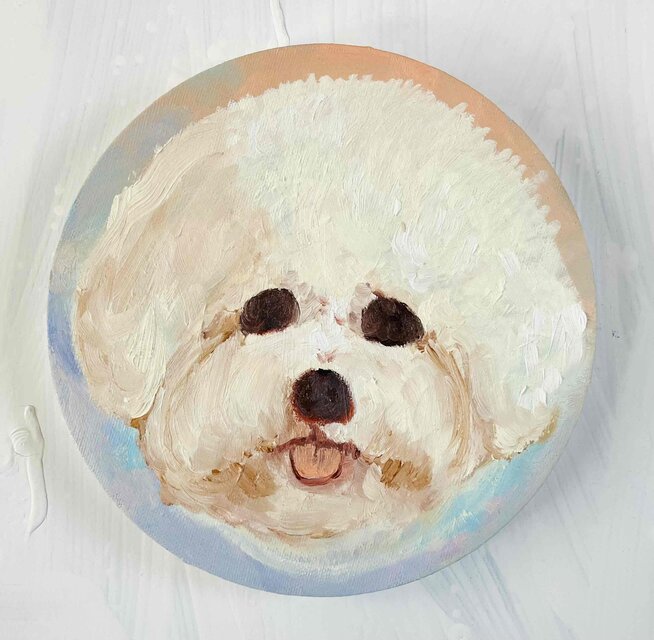 絵画 『ペロ』原画 油彩 直径20cm　犬　DOG 絵画 丸形アートパネル 絵画 『ペロ』原画 油彩 直径20cm 犬 DOG 絵画 丸形アートパネル