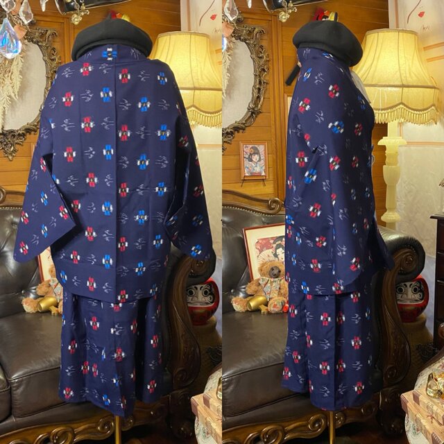 和洋折衷セミロングワンピース 着物アンサンブル 名古屋帯 藍の記憶