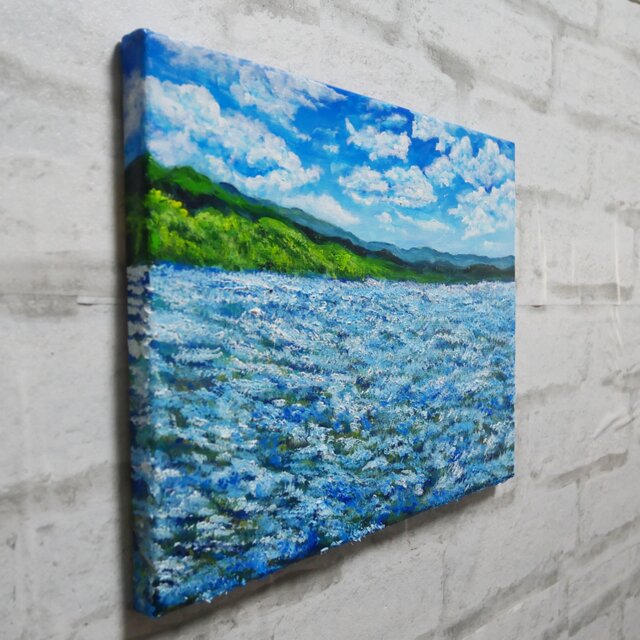油絵 原画【蒼天と青い花】空と花畑の風景画 絵画 油彩画 インテリア