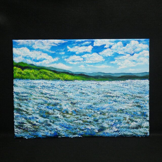 油絵 原画【蒼天と青い花】空と花畑の風景画 絵画 油彩画 インテリア