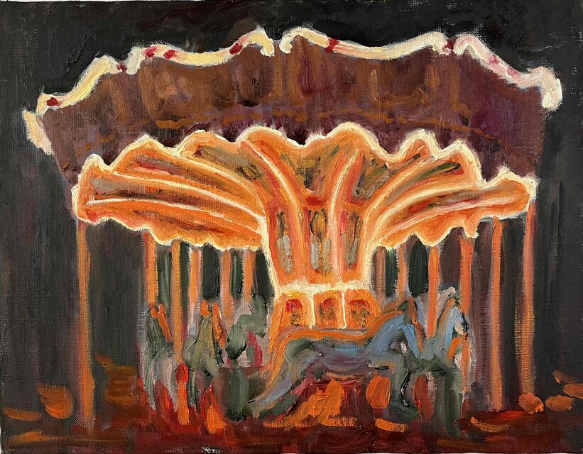 油彩画 「夜のメリーゴーランド7」｜アート 絵画 原画 32×41cm F6