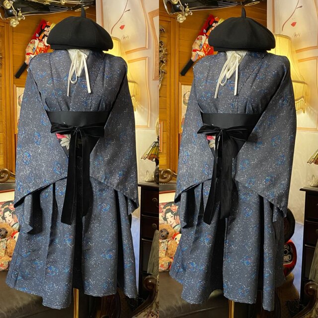 着物 ミニ丈 ワンピース ドレス 和ロリ 2部式作り帯 名古屋帯 お太鼓