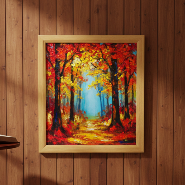 秋の贈り物｜油彩画 油絵「紅葉の回廊」壁掛け 絵画 インテリア アート