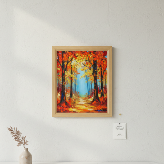 秋の贈り物｜油彩画 油絵「紅葉の回廊」壁掛け 絵画 インテリア アート