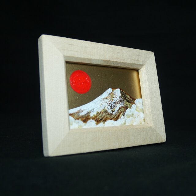 原画】手のひらサイズ「黄金富士」油絵・手描きミニ絵画（額縁付き