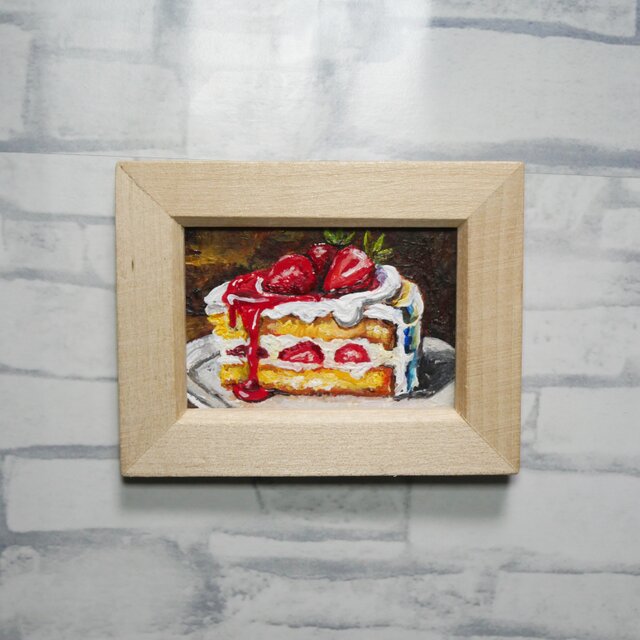 油絵 油彩 油彩画 絵 絵画 ミニ絵画【莓サンド】 油絵 ミニ絵画【いちごのマリトッツォ】 - HR | minne byGMOペパボ