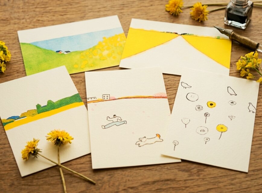 春のポストカード5枚セット ※送料無料 ・絵葉書・イラスト・メッセージ