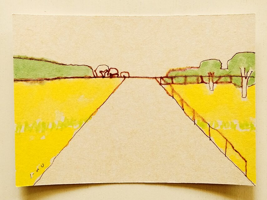 イラスト｜原画「春景色」 ※木製額縁入り（ポストカードサイズ