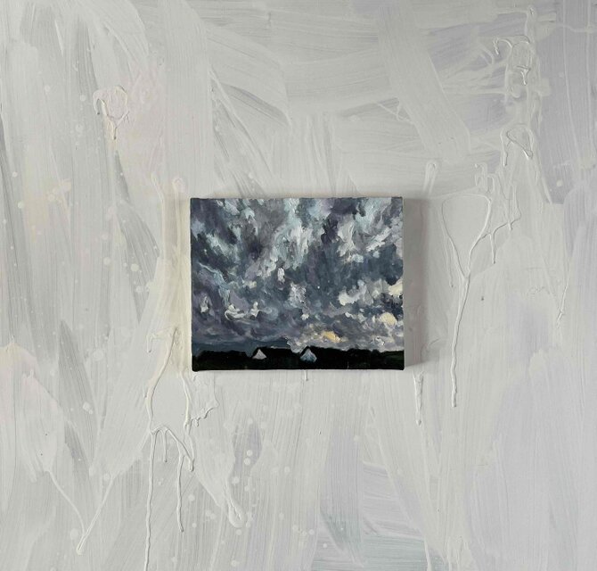 油彩画 原画「近所の風景 空 20262」アート 絵画 22×27㎝ F3