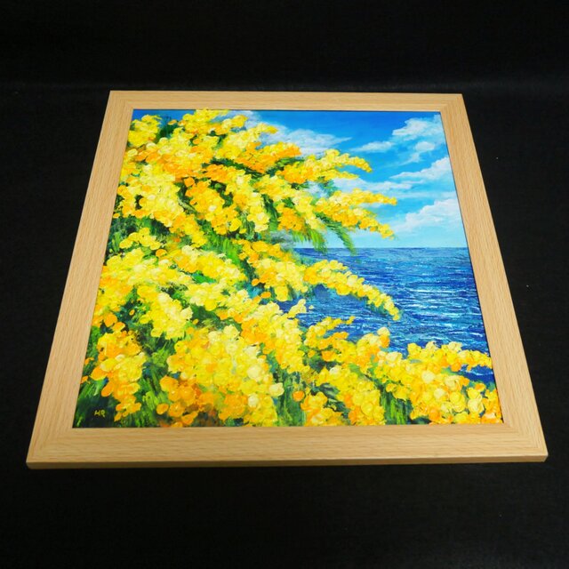 一点物】油彩画「ミモザの海」光り輝く海とミモザの共演 | iichi 日々