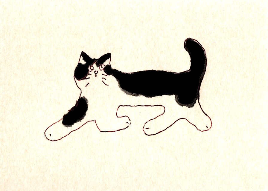 ㉟「ハチワレ猫（ドローイング）」ポストカード同柄3枚セット 絵葉書