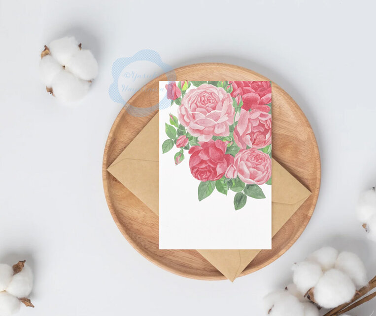 78）ピンクの薔薇の水彩画 ポストカード 3枚セット | iichi 日々の