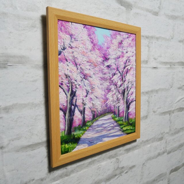 満開の桜のトンネル 油絵【原画】 一点物 春 桜並木 油彩画 絵画