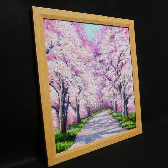 満開の桜のトンネル 油絵【原画】 一点物 春 桜並木 油彩画 絵画