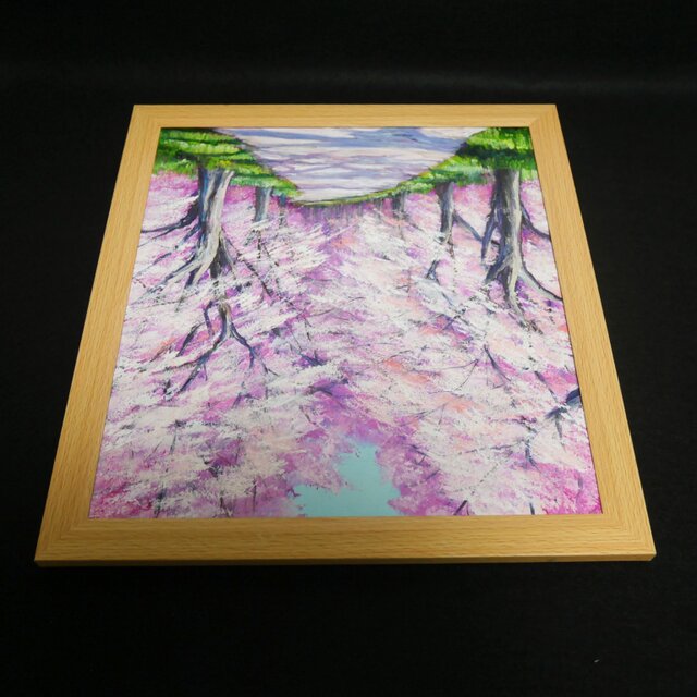 満開の桜のトンネル 油絵【原画】 一点物 春 桜並木 油彩画 絵画